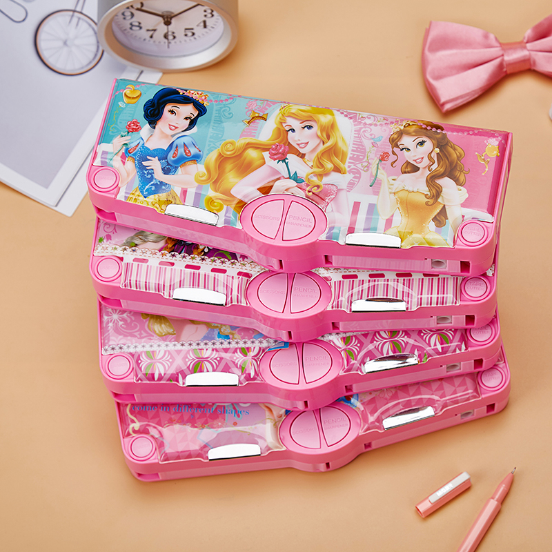 创意多功能自动女童文具盒冰雪奇缘迪士尼公主米奇女孩学生铅笔盒