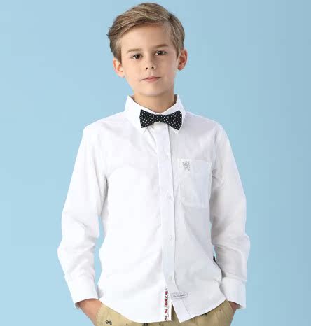 新款秋装男童长袖衬衣白色大码中大童衬衫表演演出服儿童校服纯棉