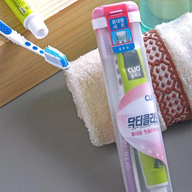 韩国进口牙膏牙刷盒CLIO牙具套装 旅行出差收纳盒 塑料便携3件套
