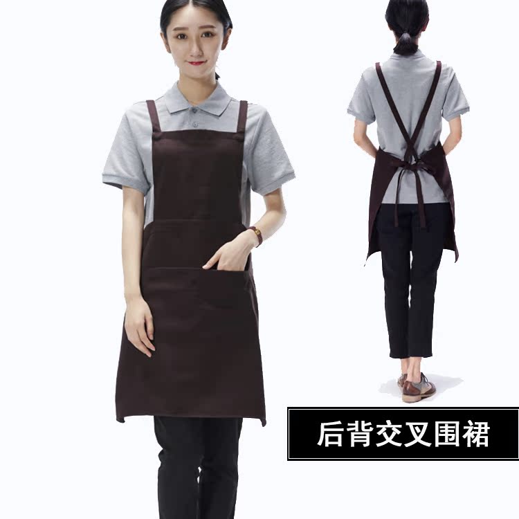 韩版时尚背带黑色围裙厨房奶茶美甲咖啡店工作服定制LOGO印字包邮