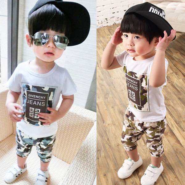 童装 韩版男童夏季短袖套装1-3-4-5岁宝宝迷彩服两件套儿童夏装潮