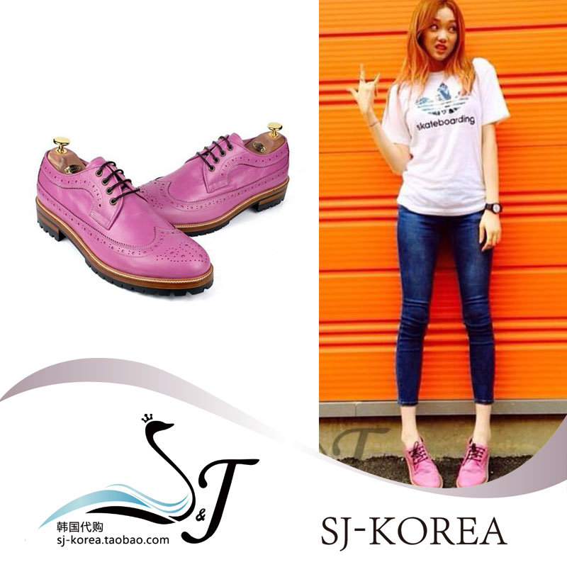 李圣经 李晟京同款正品 韩国代购 粉红色低跟牛津鞋 牛皮鞋子女鞋