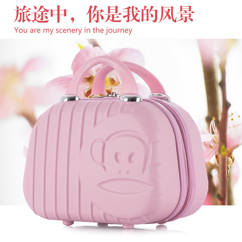 韩国拉链卡通新品大嘴猴12寸ABS化妆箱时尚糖果色女士旅游手提箱