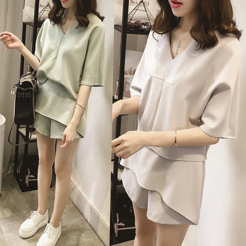 时尚女套装 2016夏季新款韩版女装雪纺T恤阔腿短裤休闲两件套女潮