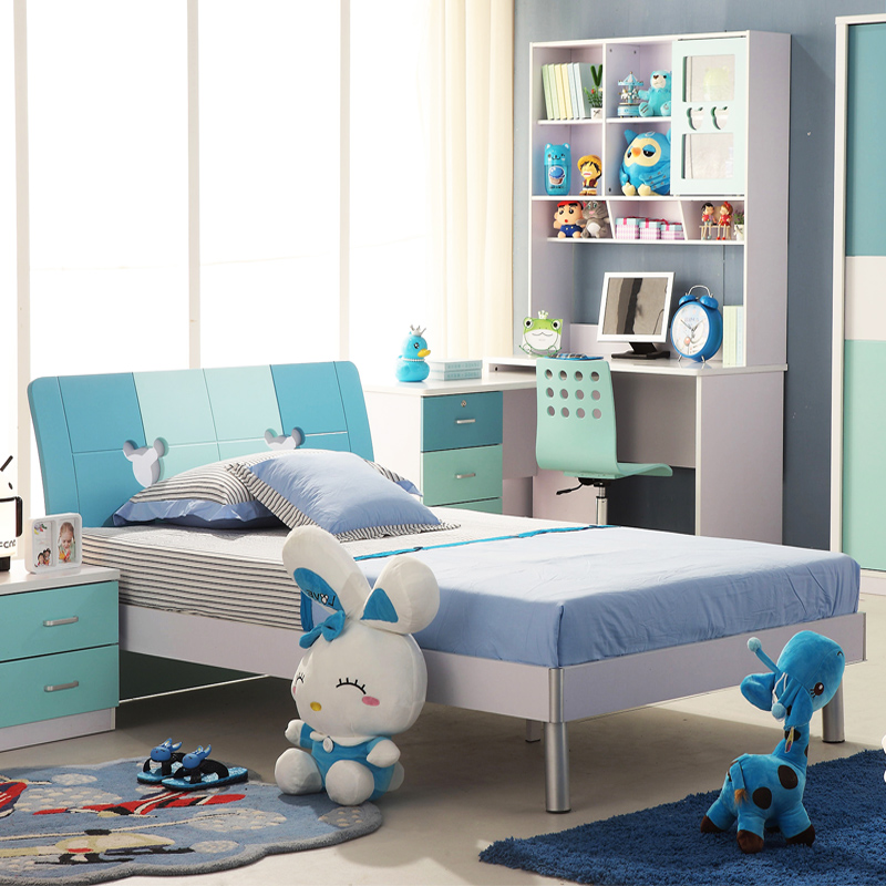青少年现代单人床童床卧室成套家具 1.2米板式床男孩儿童套房组合