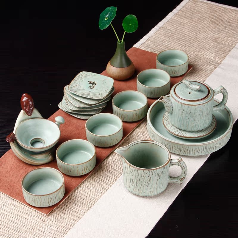 茗客 茶具套装粗陶功夫整套家用6人组合创意复古手工陶瓷礼盒特价