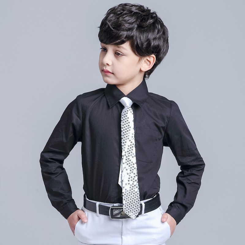 儿童礼服短袖衬衫，100%纯棉衬衫，男童长袖衬衫.短袖黑蓝白多色