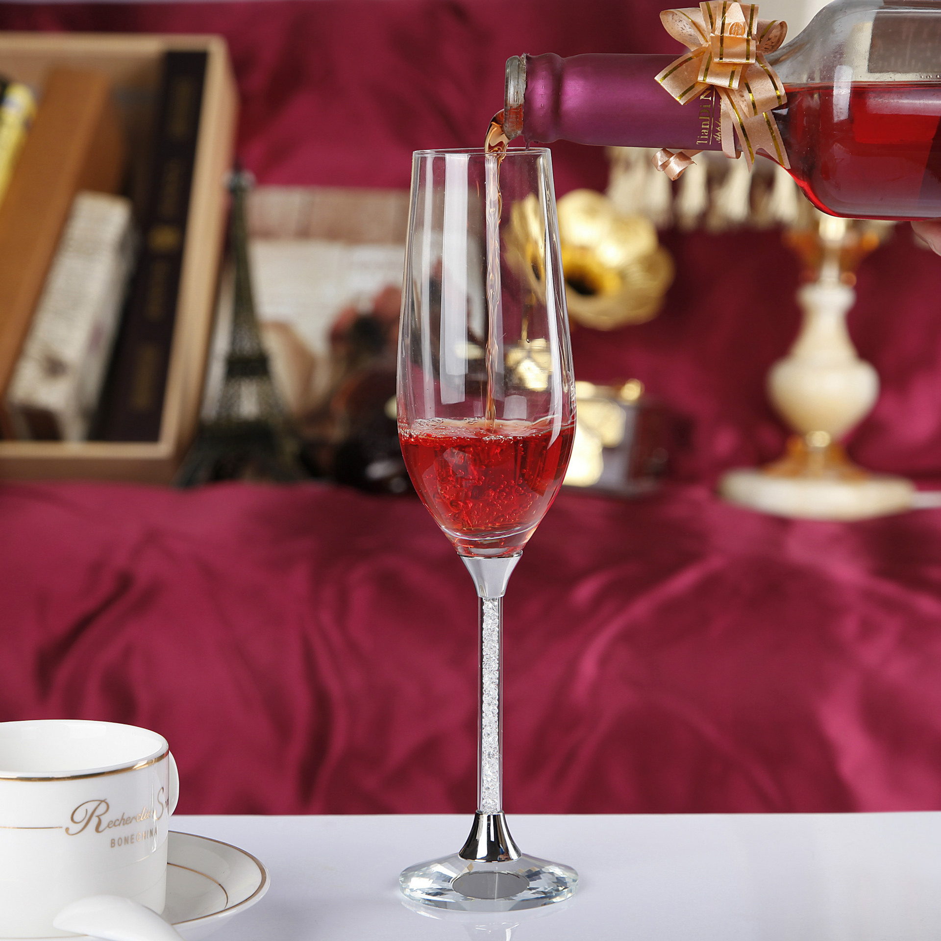 创意婚庆高脚水晶香槟杯套装 结婚礼物礼品对杯水晶玻璃酒杯酒具