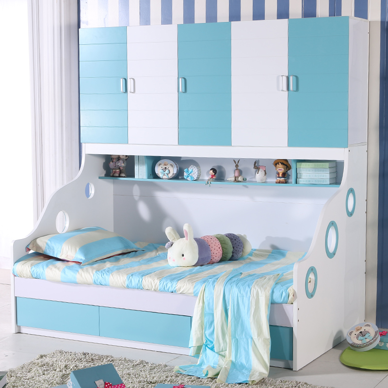 儿童套房衣柜床高低一体床 多功能组合床女孩男孩韩式公主床