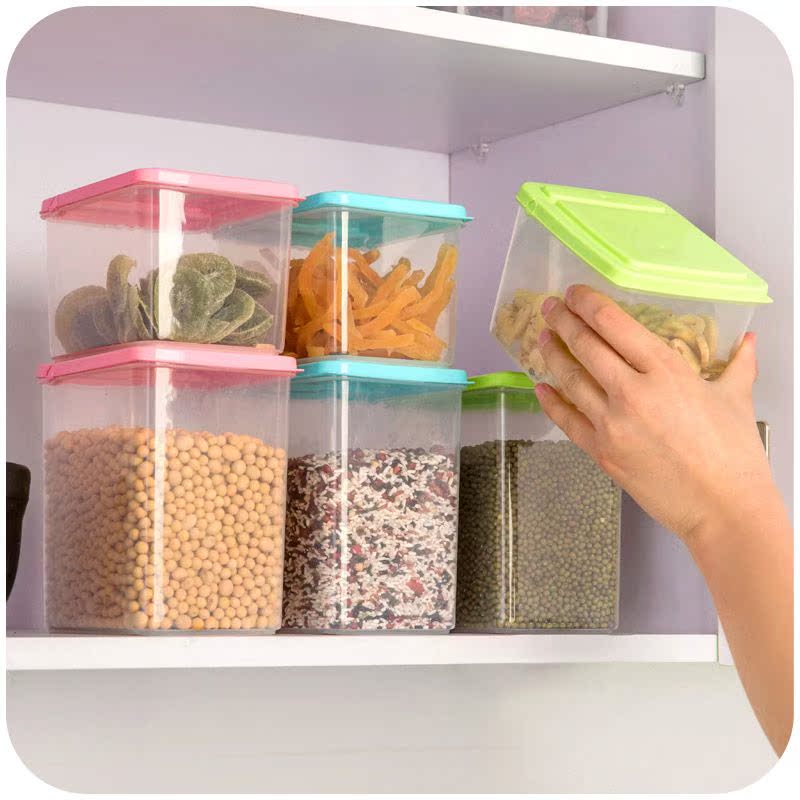 特价收纳盒可翻盖式彩色 透明密封罐 保鲜盒多功能粮食零食储物罐
