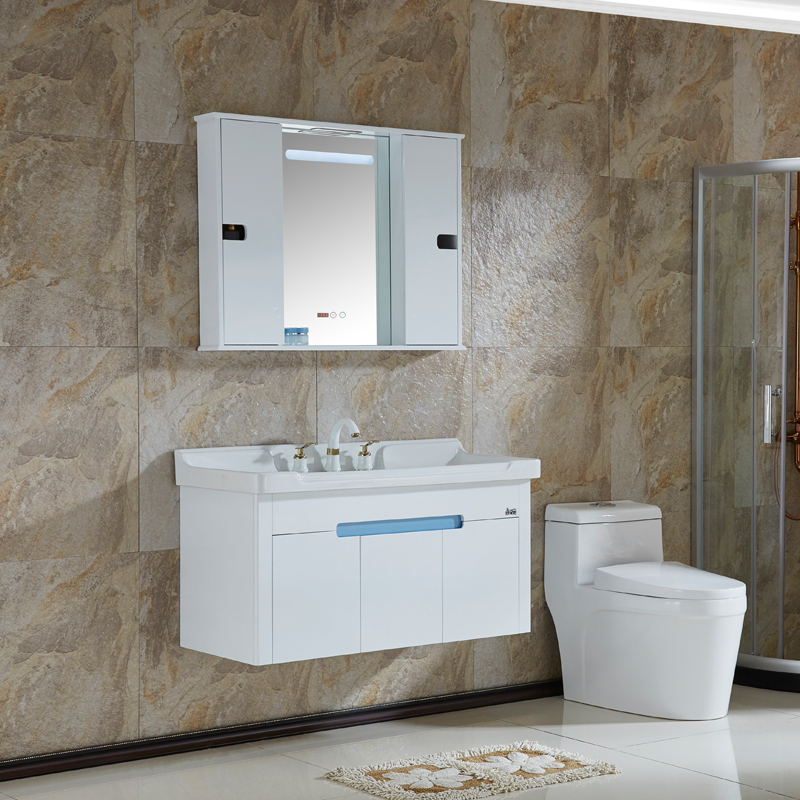 新款简约现代智能PVC浴室柜组合卫浴柜 防水洗漱台洗脸盆面盆柜