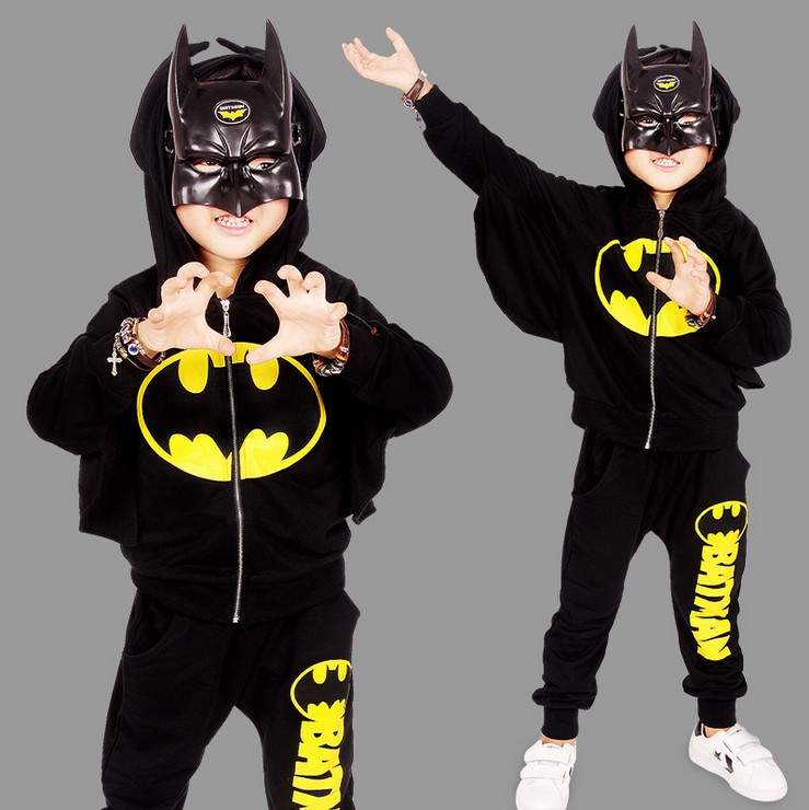2016新款童装男童时尚春秋长袖运动中小童纯棉卫衣蝙蝠侠两件套装