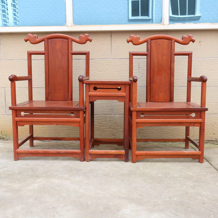 缅甸花梨家具古典新款红木官帽椅三件套 仿古皇宫椅茶椅太师椅