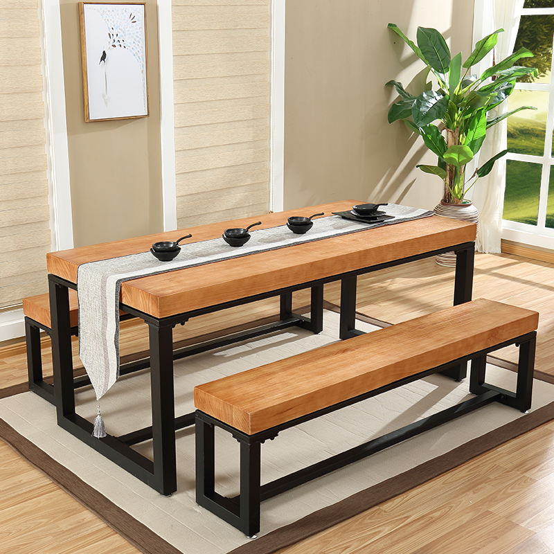 简约铁艺实木餐桌椅组合长方形饭桌简易书桌电脑桌办公桌子工作台
