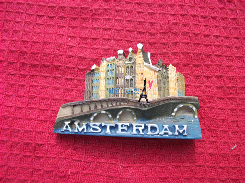世界旅游纪念冰箱贴 荷兰 阿姆斯特丹 运河边的特色小房子 两款