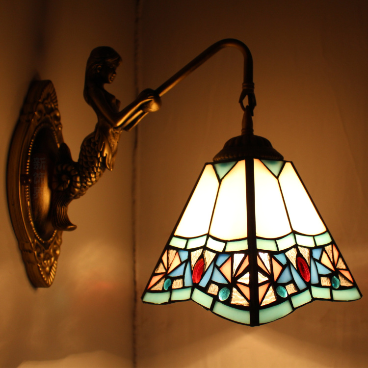 欧式仿古蒂凡尼田园个性壁灯床头过道阳台卧室儿童房创意玻璃灯具