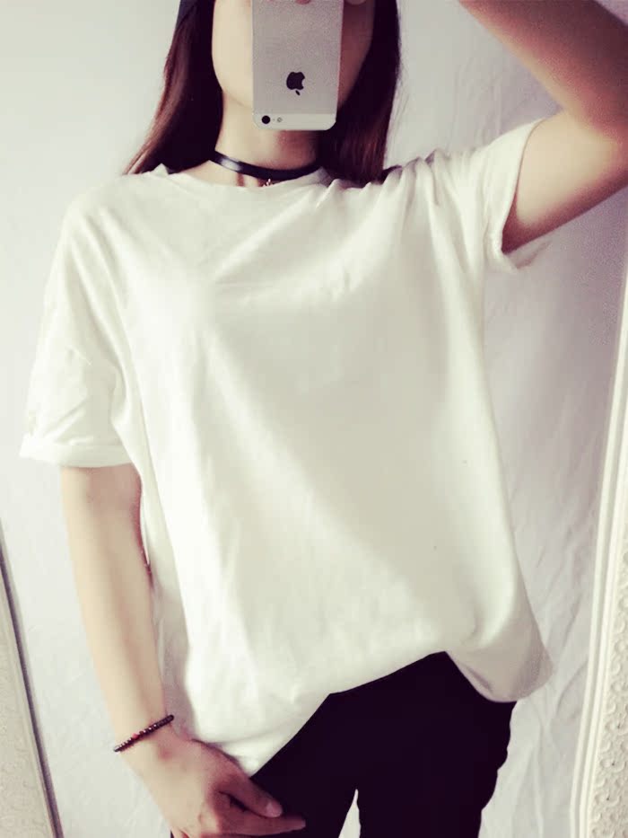 2016夏季新款破洞镂空净色短袖T恤女韩版学院风大码女上衣