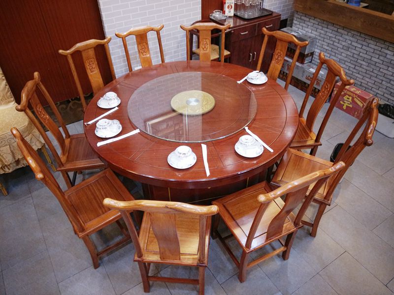 特价酒店包厢电动餐厅大圆桌中式古典复古家具宴会实木餐桌椅组合