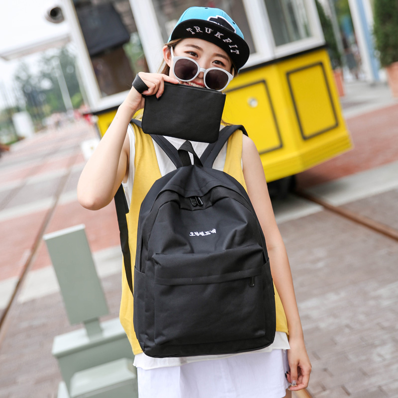 2016新款潮纯色帆布双肩包韩版书包中学生女背包休闲百搭旅行包包