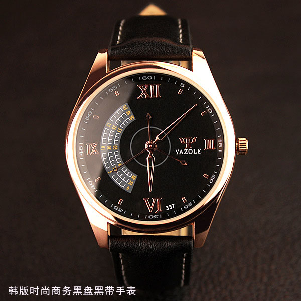 新款韩版时尚精品指针黑盘黑带商务手表