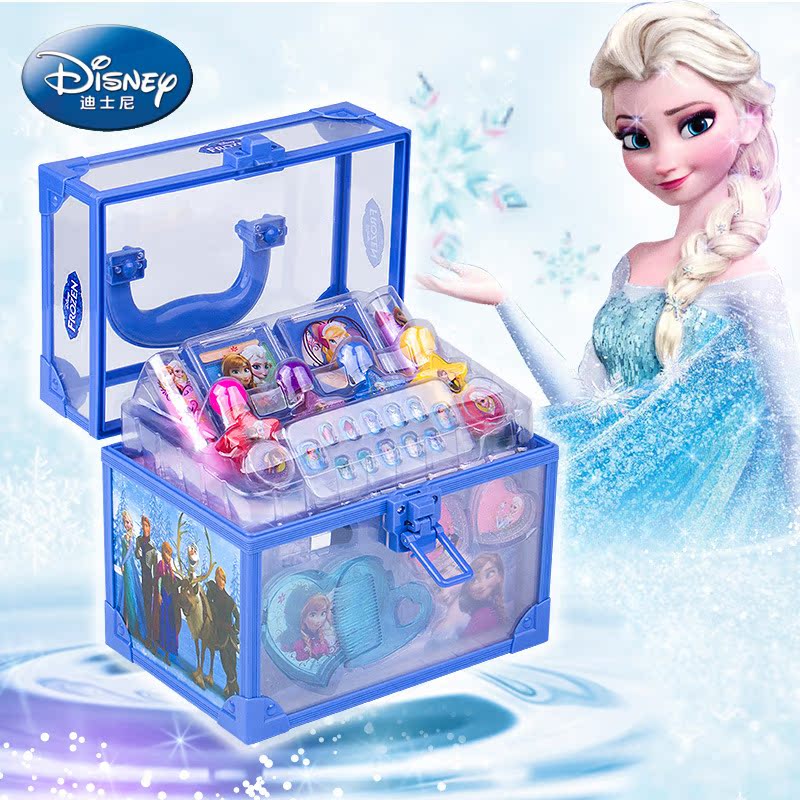 新品迪士尼化妆品彩妆盒冰雪奇缘手提化妆箱儿童益智过家家玩具