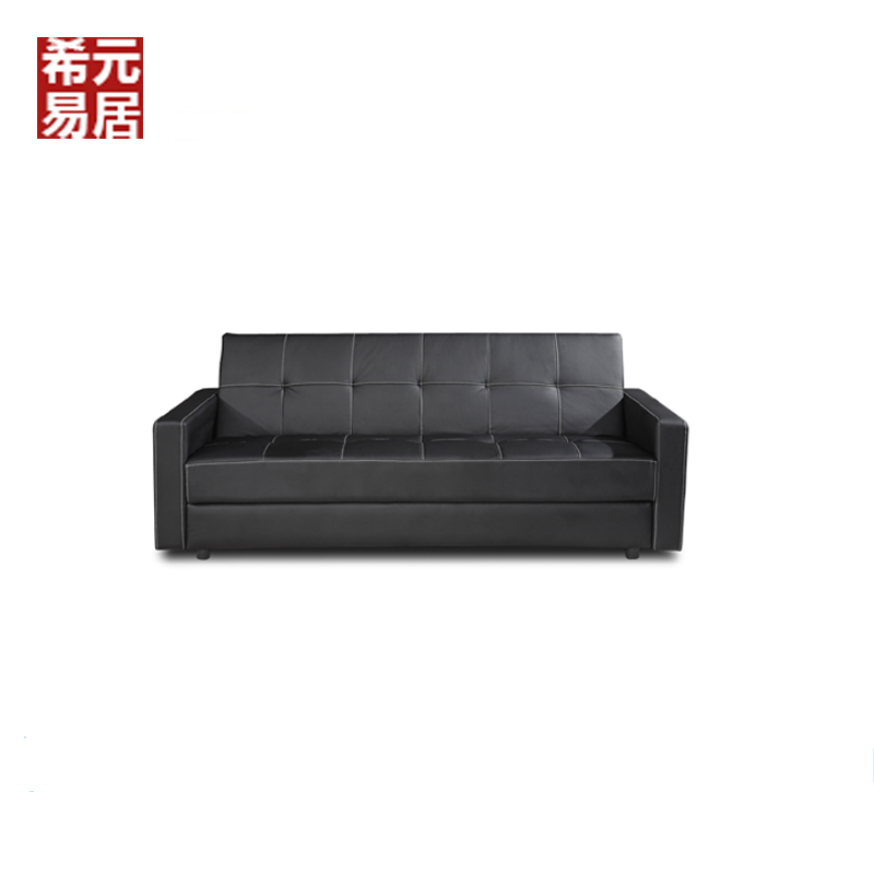 希元易居-黑色皮艺带储物柜功能　扶手可拆卸　沙发床