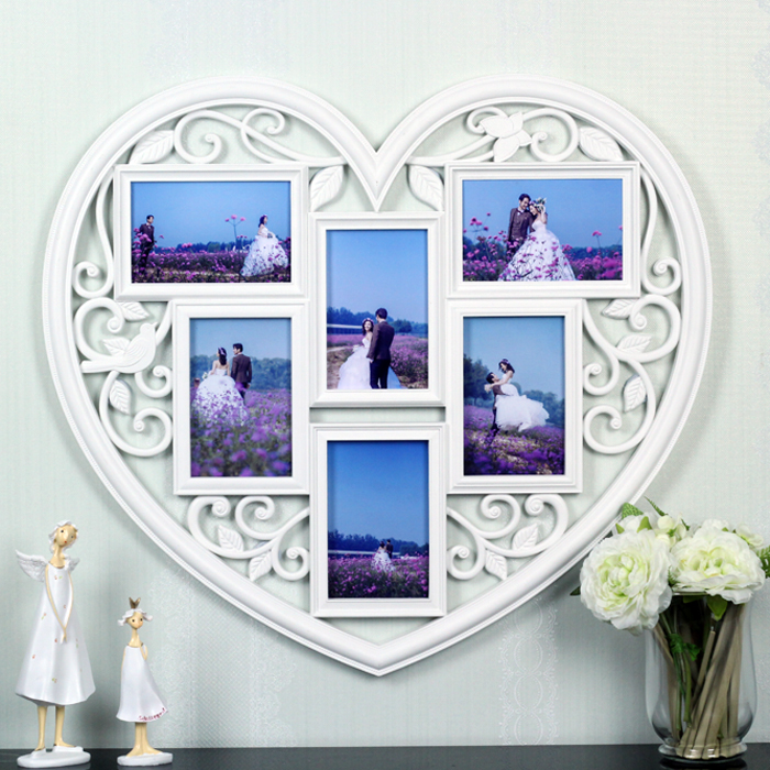 包邮创意欧式心形爱心组合连体雕花相框婚纱影楼家居礼品相框挂墙