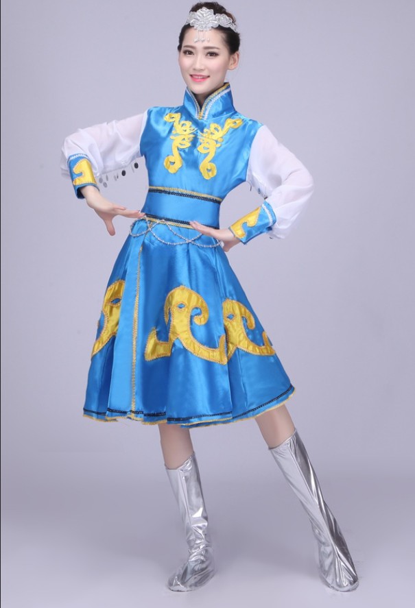 蒙古舞蹈服装演出服少数民族鸿雁蒙古袍广场连衣裙成人女蒙族服饰