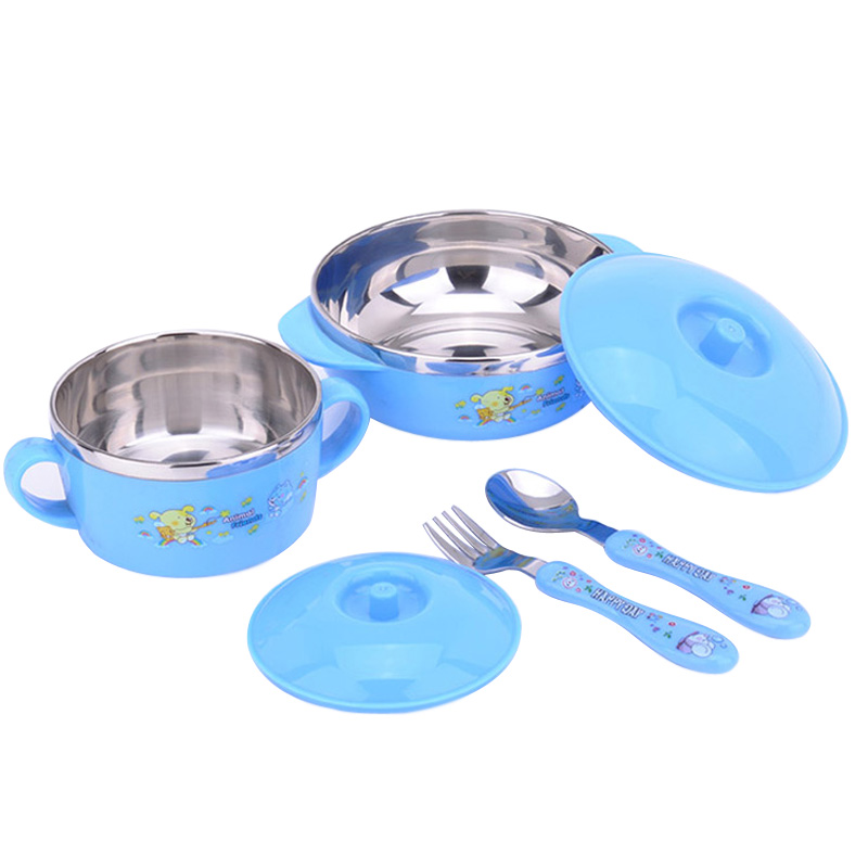包邮 韩国儿童餐具套装 不锈钢婴儿碗勺餐具 宝宝防烫隔热碗