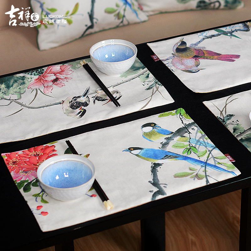 吉祥家 新中式花鸟餐垫隔热垫[鹂语芳菲]布艺餐桌防烫杯垫子礼品