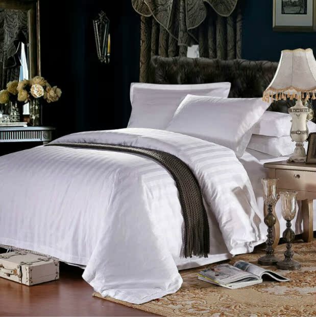 厂家批发酒店布草宾馆宿舍床上用品床单被罩套 白色纯全棉四件套