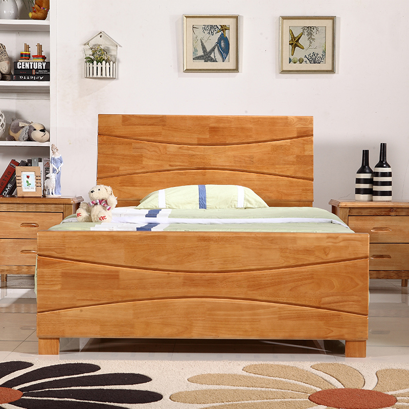 实木床1.2米单人儿童床1.5米简约现代成人高箱储物中式橡木床特价