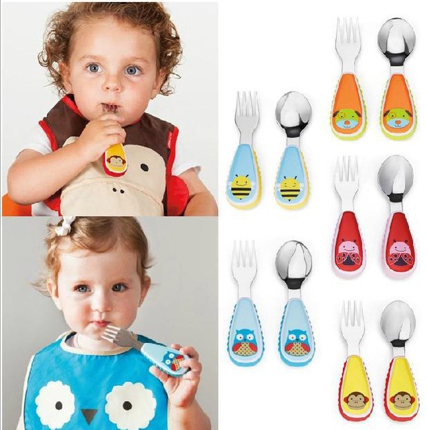 美国skip hop儿童叉勺套装组合宝宝不锈钢婴儿叉子勺子辅食勺餐具