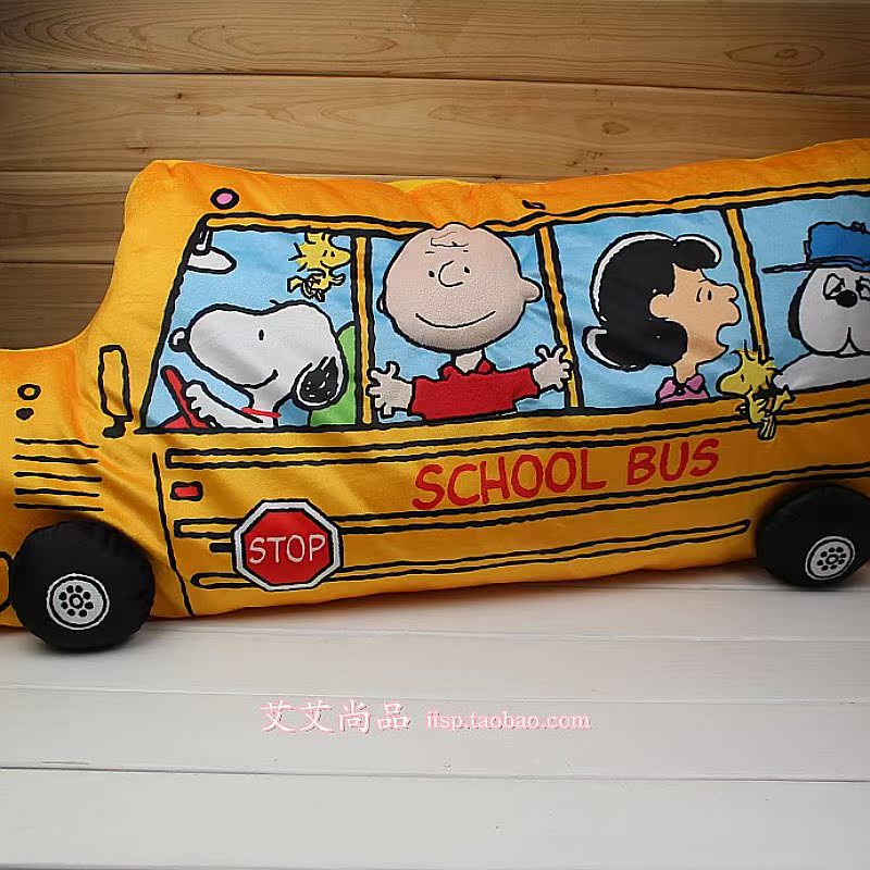 日本代购正版 snoopy school bus 史努比 学校巴士 抱枕 靠枕