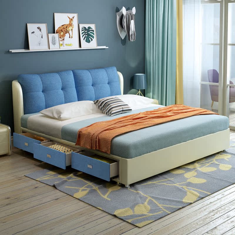 简约现代小户型皮床多功能气动床高箱床1.5m1.8米双人床主卧床
