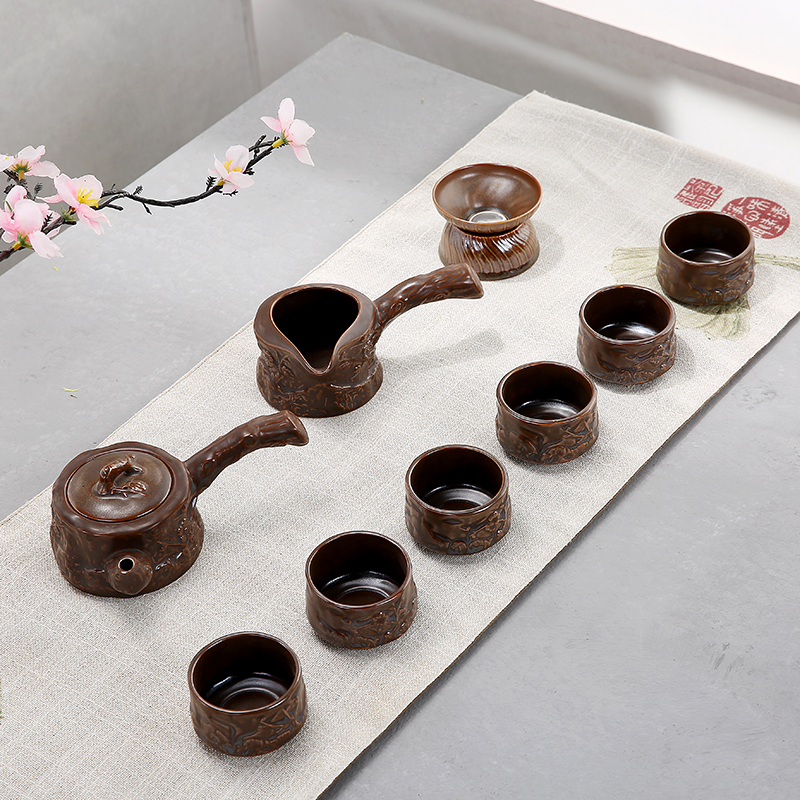 整套陶瓷功夫茶具套装 创意仿古青瓷窑变侧把茶壶茶具礼盒装特价