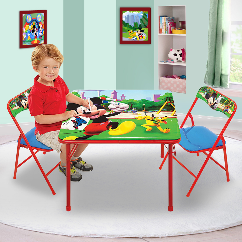 迪士尼儿童家具铁质儿童折叠桌椅套装学习绘画桌椅吃饭餐桌椅