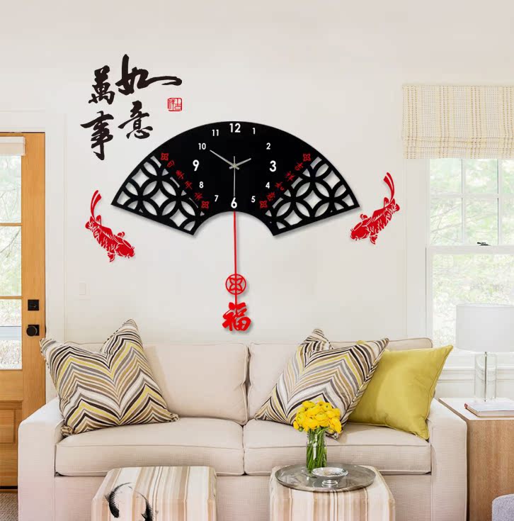 中式客厅静音挂钟现代时尚创意钟表 个性装饰摇摆时钟艺术挂表