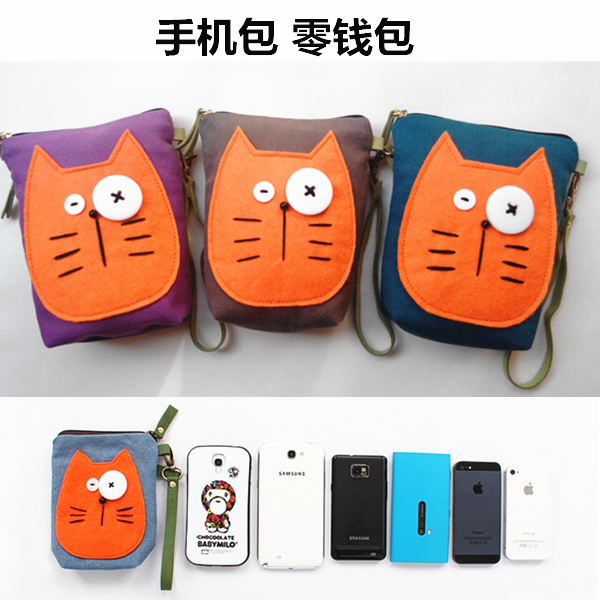 桔椰猫杂物包新款女式小包手机包帆布零钱包手机袋iPhone6s plus