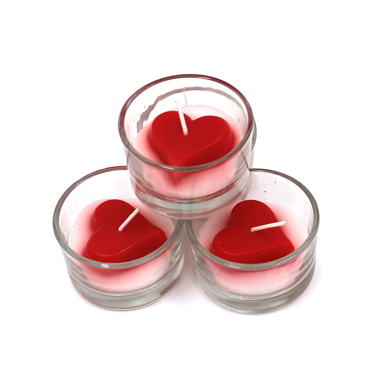 心形玻璃杯蜡烛4个一盒生日婚庆结婚宴会求婚浪漫工艺蜡烛红色