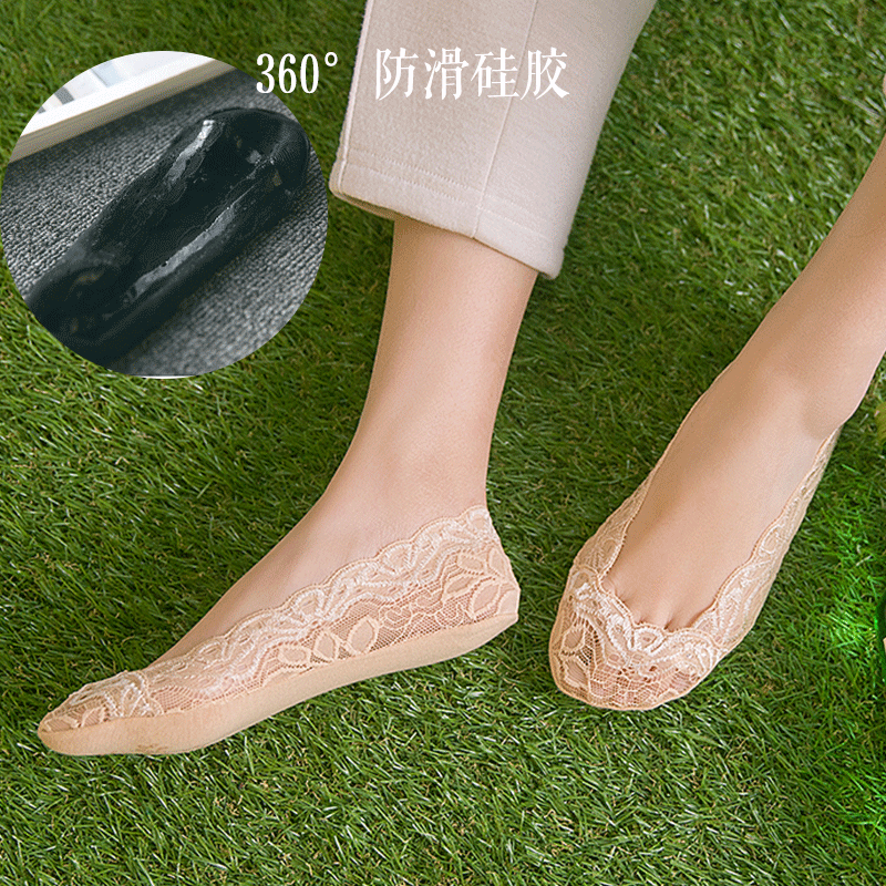 韩国新款蕾丝隐形袜船袜  夏季薄款浅口黑色硅胶防滑袜子女短袜