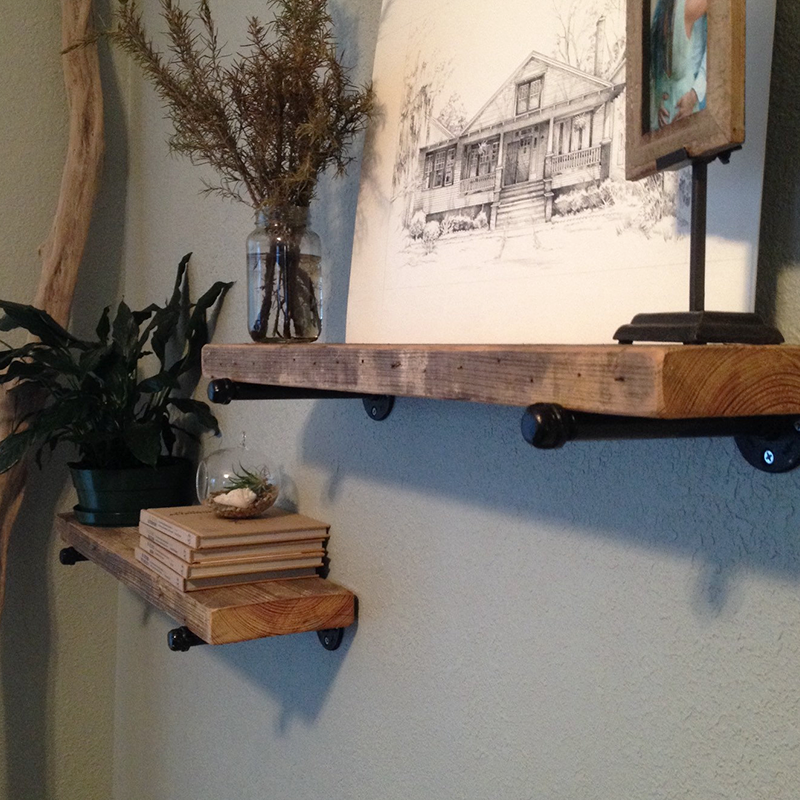 墙上水管置物架实木复古搁板置物架壁挂一字搁板上墙厨房客厅书架