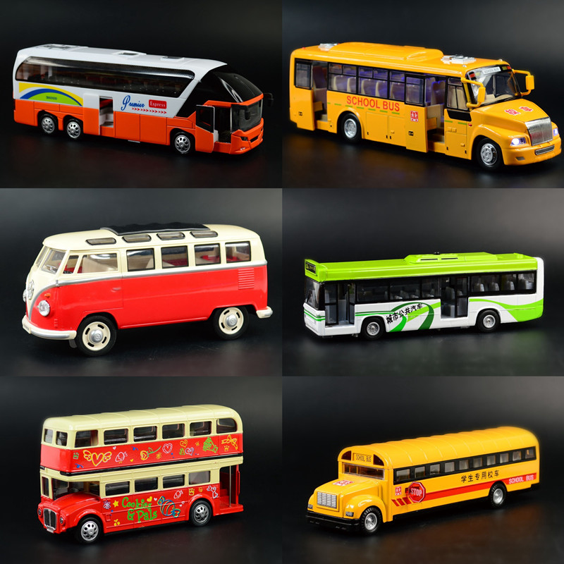 豪华旅游巴士合金车长途客车公交车儿童玩具车回力合金校车模型