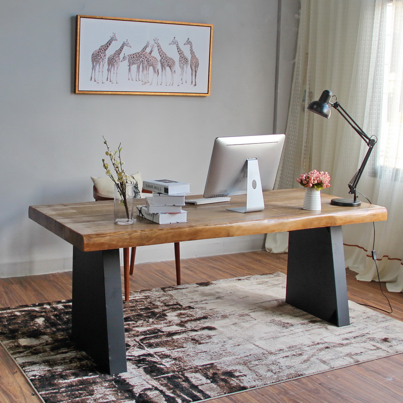 简易实木电脑桌台式家用书桌铁艺会议桌笔记本办公桌大班桌工作台