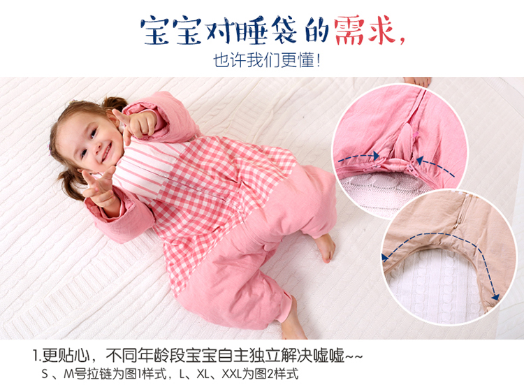 分腿睡袋秋冬季新生婴儿纯夹棉加厚宝宝衣服式双层儿童防踢式睡袋