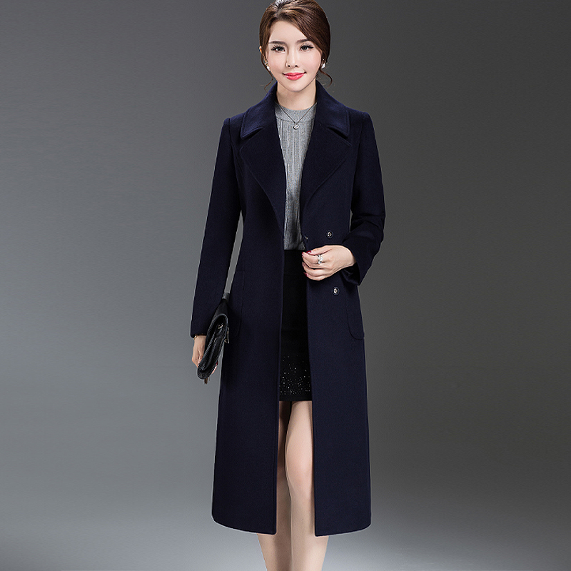 韩版新款呢子大衣女长款过膝修身羊毛大衣2016秋冬装加长毛呢外套