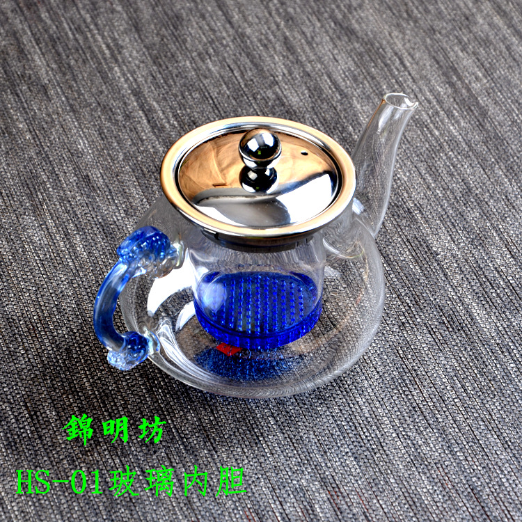 锦明坊 台湾耐热玻璃红茶泡花茶壶全玻璃内胆红茶壶 泡茶器壶304