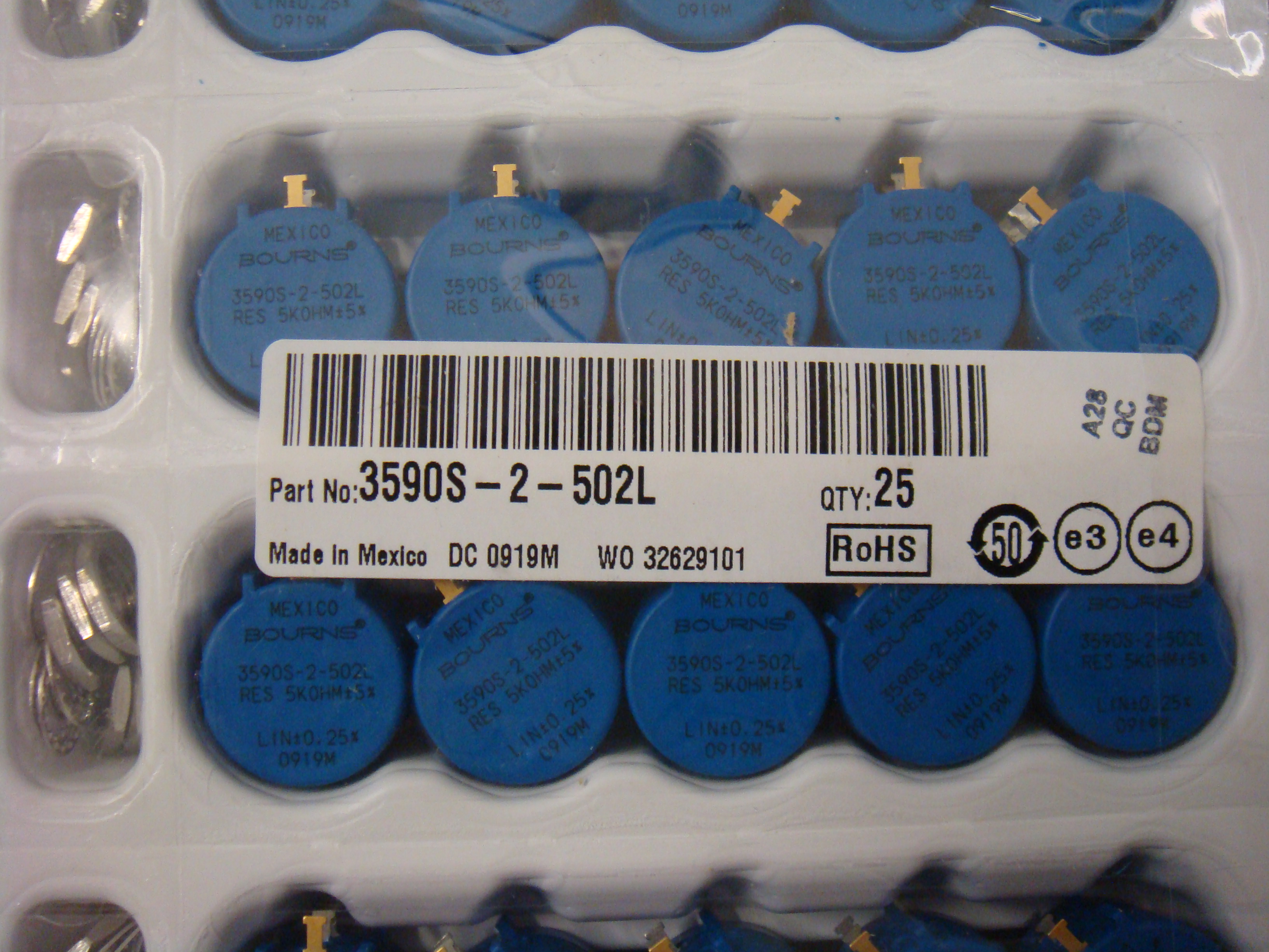 美国原装进口 2W精密多圈电位器可调电阻BOURNS 3590s-2-103