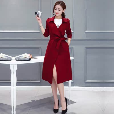 风衣女2016春秋装新款韩版修身显瘦气质英伦风中长款系带女式外套