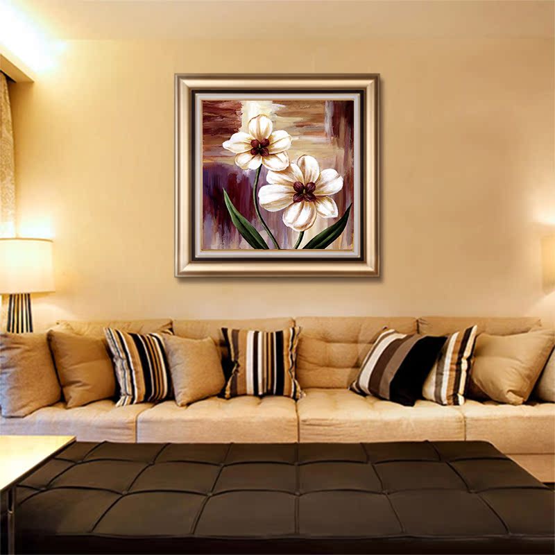 白色兰花欧式肌理油画装饰画玄关创意个性墙画客厅沙发挂画三联画